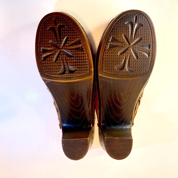 White Mountain Women's Genuine Leather Braided Brown Slip On Clogs Heels 7.5M - Picture 5 of 14